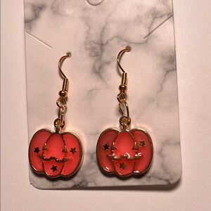 Light Pink Pumpkin Dangle Earrings with Gold Stars
